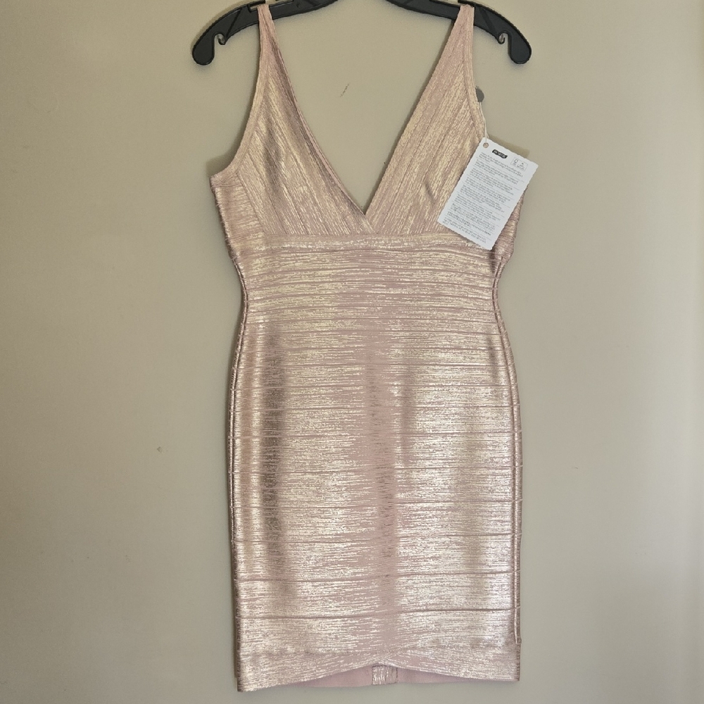 Herve Leger Rose Gold Bandage Mini Dress M